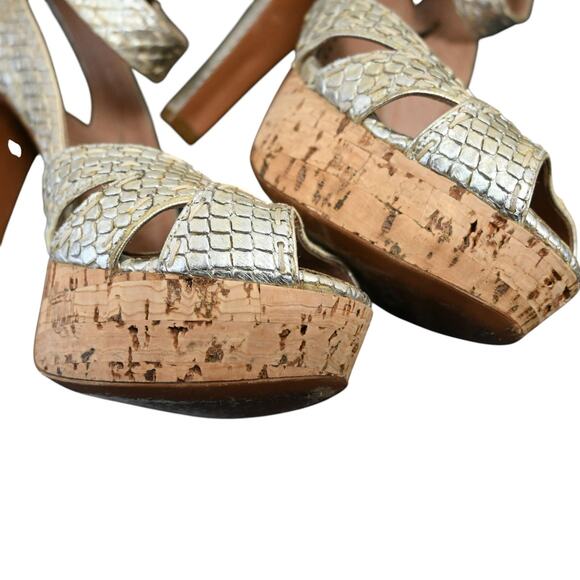 ALAIA Python Snakeskin Platform Peep Toe Heels Sandals Size 36 Gold Ankle Strap - Picture 3 of 11